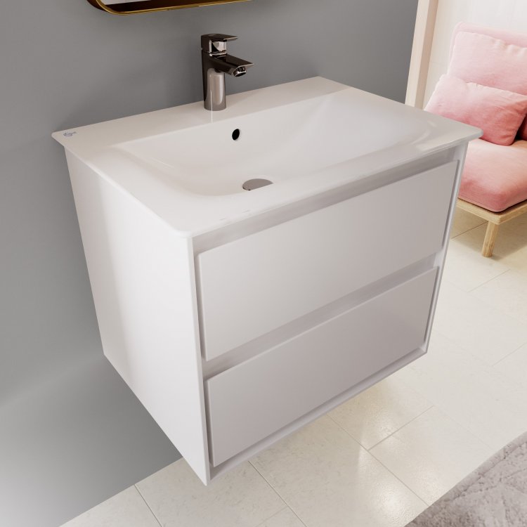 Ideal Standard Connect Air 600mm 2 Drawer Vanity Unit (Gloss Grey with ...