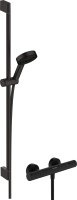 Hansgrohe Pulsify Select S Shower System 105 3jet Relaxation Ecosmart with Ecostat Element, Shower Bar 90cm & Accessories - Matt Black