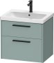 Duravit D-Code 634mm x 460mm 2 Drawer Wall Hung Vanity Unit w/ Black Handle - Fjord Green