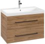 Villeroy & Boch Avento 800mm 2 Drawer Vanity Unit with Black Handles - Oak Kansas