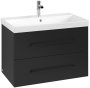 Villeroy & Boch Avento 800mm 2 Drawer Vanity Unit with Black Handles - Volcano Black