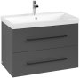 Villeroy & Boch Avento 800mm 2 Drawer Vanity Unit with Black Handles - Graphite