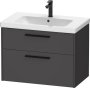 Duravit D-Code 784mm x 460mm 2 Drawer Wall Hung Vanity Unit w/ Black Handle - Matt Graphite