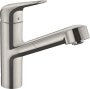 Hansgrohe Focus M42 Single Lever Kitchen Mixer 150 with Pull-Out Spout, Single Spray Mode - Stainless Steel Finish