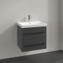 Villeroy & Boch Avento 600mm 2 Drawer Vanity Unit with Black Handles - Graphite