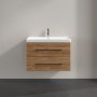 Villeroy & Boch Avento 800mm 2 Drawer Vanity Unit with Black Handles - Oak Kansas