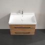 Villeroy & Boch Avento 800mm 2 Drawer Vanity Unit with Black Handles - Oak Kansas