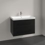 Villeroy & Boch Avento 800mm 2 Drawer Vanity Unit with Black Handles - Volcano Black