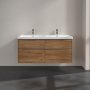 Villeroy & Boch Subway 3.0 1300mm 4 Drawer Double Vanity Unit with Chrome Handles - Oak Kansas