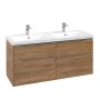 Villeroy & Boch Subway 3.0 1300mm 4 Drawer Double Vanity Unit with Chrome Handles - Oak Kansas