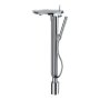 Kartell by Laufen Floorstanding Bath Mixer and Transparent Crystal Disc Bowl with Shower, Bracket, Hose - Chrome