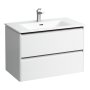 Laufen Palace 800mm 2 Drawer Vanity Unit & Basin with Black Handles - Gloss White